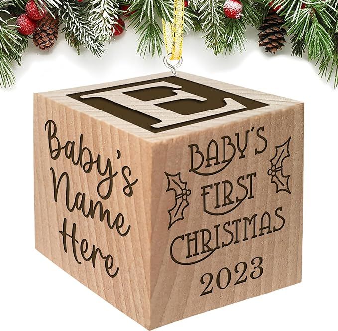 Babies First Christmas Ornament Gift 2023 for Boy or Girl - Keepsake Personalized Baby Block Cust... | Amazon (US)