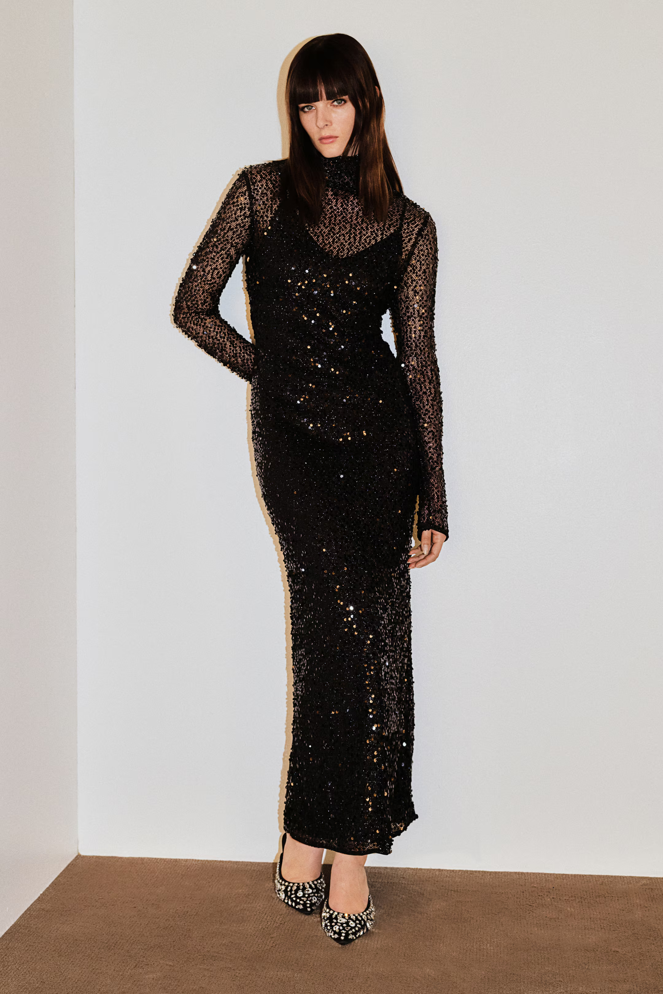Long Sequined Net Dress - Black - Ladies | H&M US | H&M (US + CA)