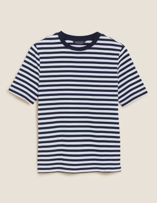 Pure Cotton Striped Straight Fit T-Shirt | Marks & Spencer (UK)