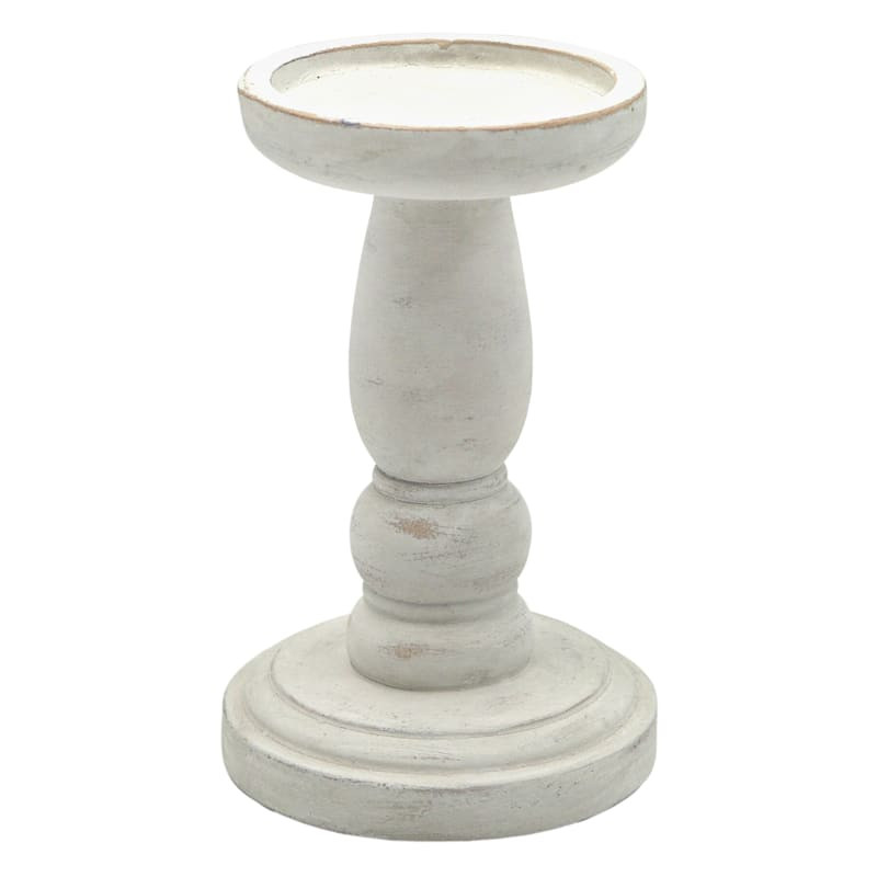 White Painted Distressed Candle Holder, 7" | At Home