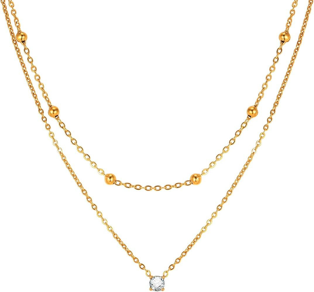 Double-Layer Cubic Zirconia Pendant Necklace For Women 18K Gold Plated Cubic Zirconia Necklaces L... | Amazon (US)