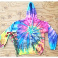 Turquoise Rainbow Swirl Tie Dye Sweater Small, Adult Size Pullover Jacket, Hand Dyed Hoodie | Etsy (US)