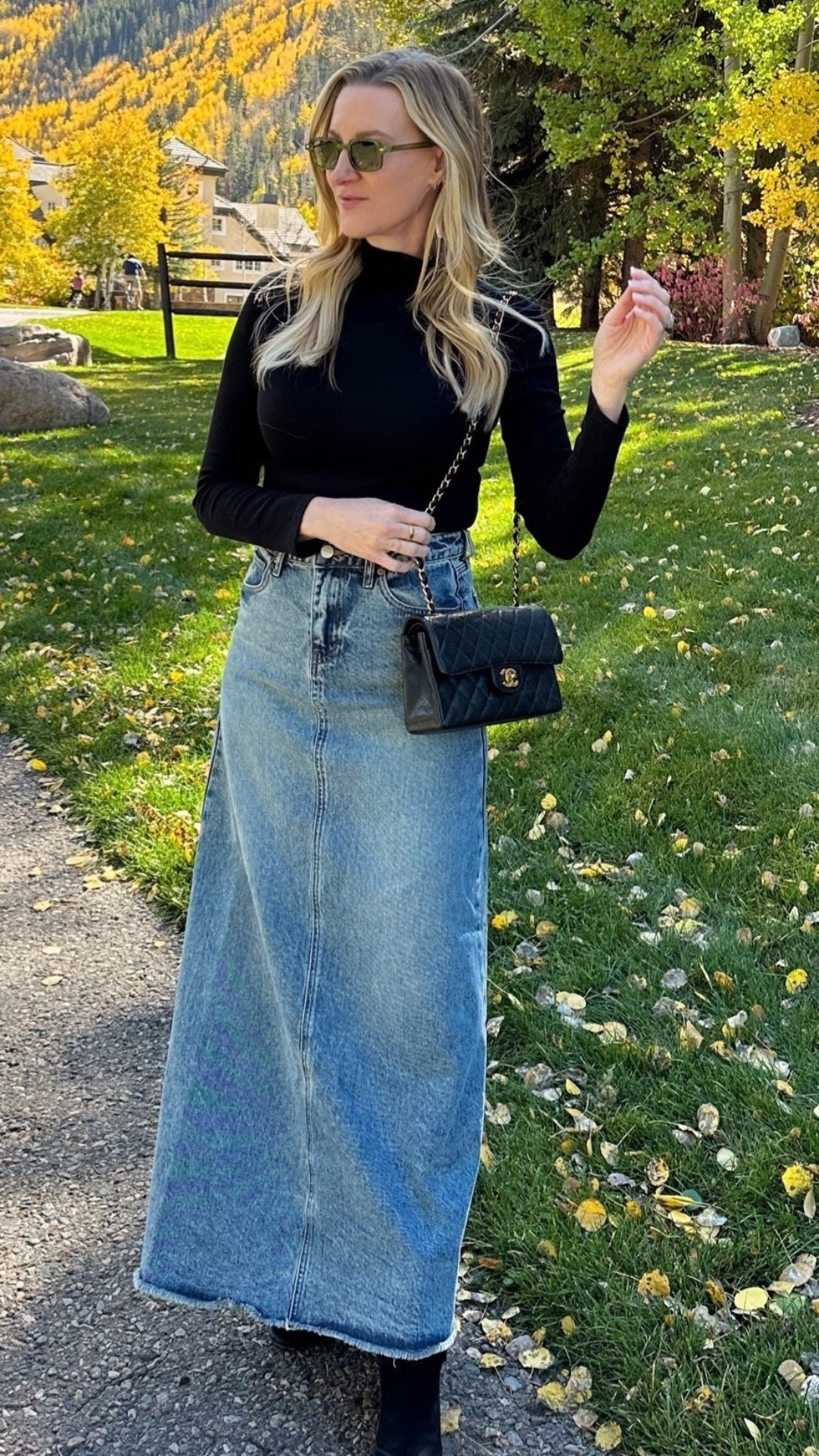 This is the ultimate fall transition uniform simple, sleek, and timeless. A black turtleneck, classic denim maxi skirt, and ankle boots create that effortless “quiet luxury” vibe that works for crisp mornings and sunny afternoons alike. Add a chic crossbody and vintage-inspired sunnies to finish the look.

All the pieces you need to recreate this look are linked from @NordstromRack #NordstromRackPartner #RackScore