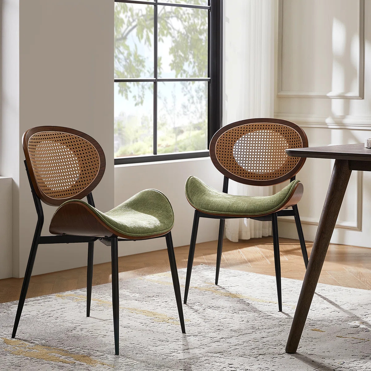 Pateley Mid-Century Modern Rattan Dinning Chair (Set of 2) | Wayfair North America