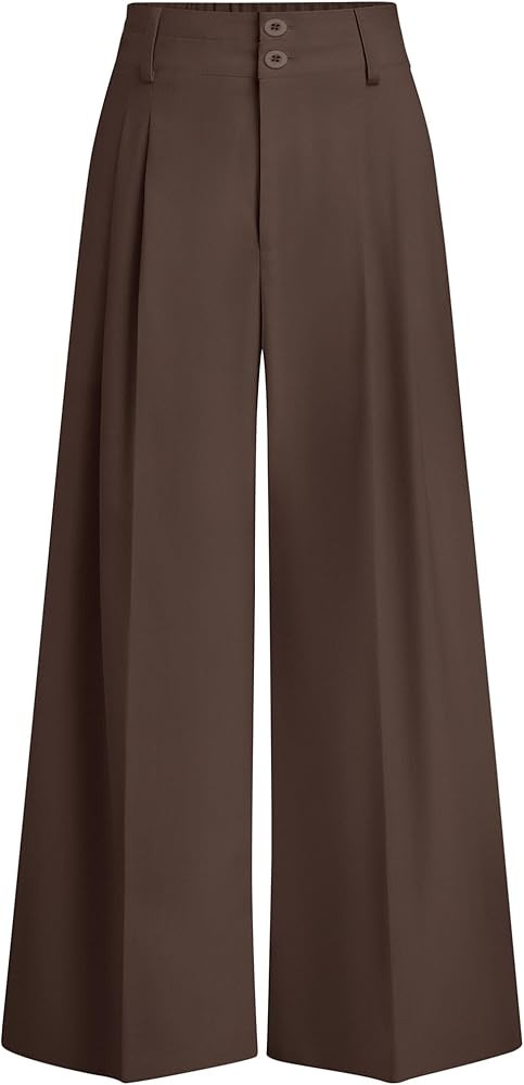 PRETTYGARDEN Womens Spring Wide Leg Palazzo Pants 2026 Trendy Loose Button High Waist Pleated Wor... | Amazon (US)