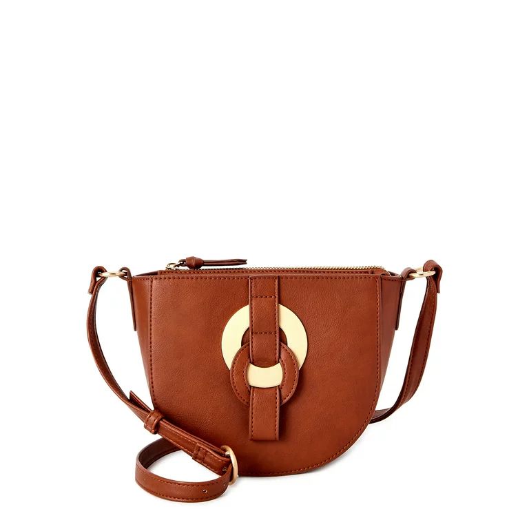 Time and Tru Women's Cecile Fashionable Ladies Crossbody Handbag Cognac - Walmart.com | Walmart (US)