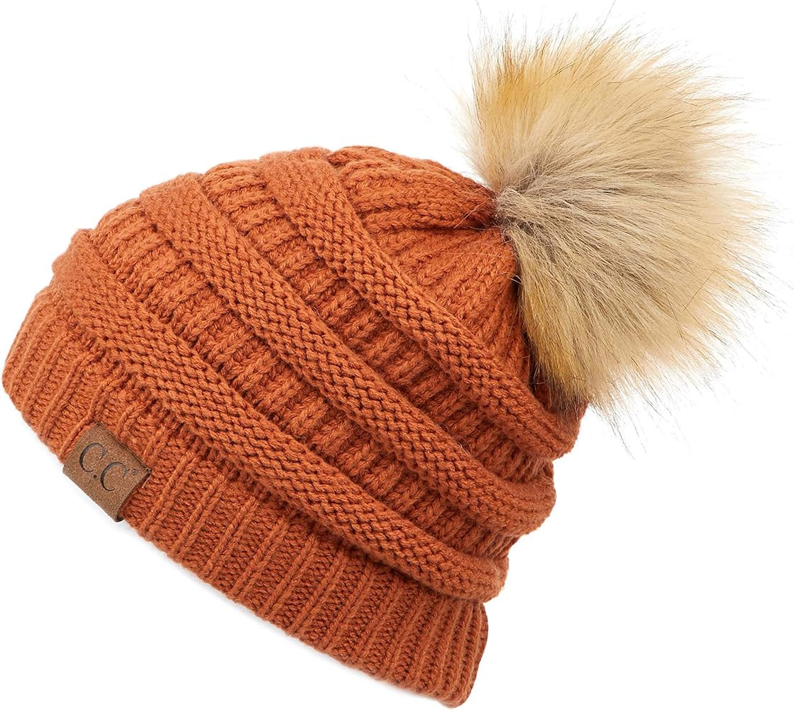 C.C Hatsandscarf Exclusives Unisex Solid Ribbed Beanie with Pom (HAT-43) | Amazon (US)
