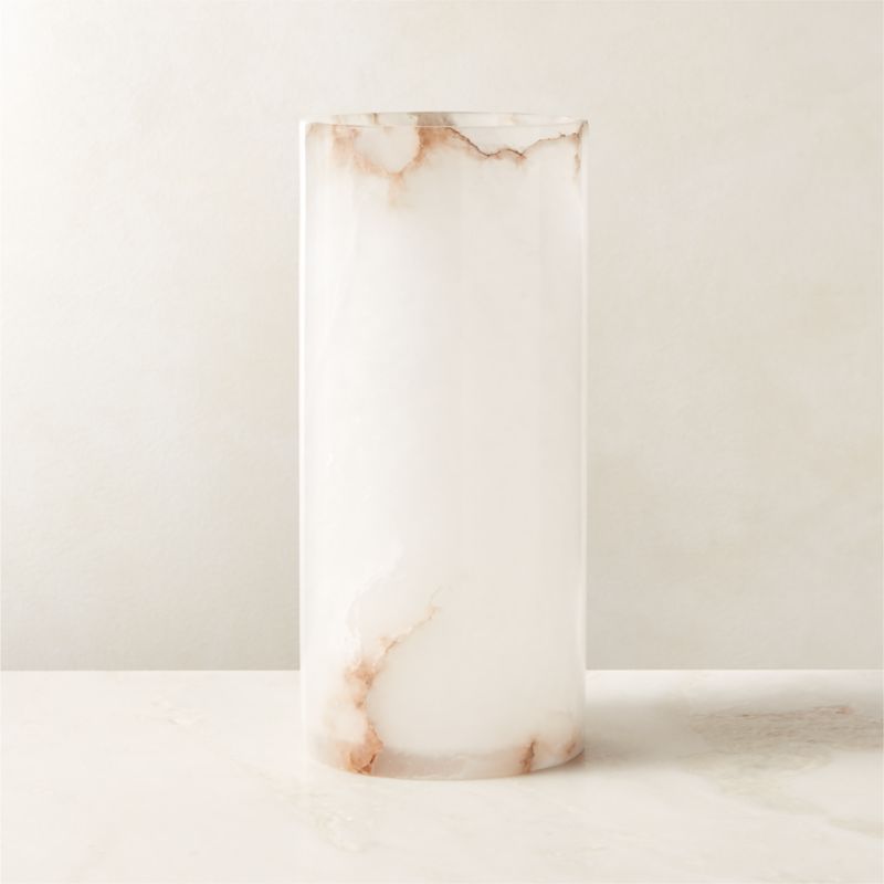 Poe White Alabaster Pillar Candle Holder Large + Reviews | CB2 | CB2