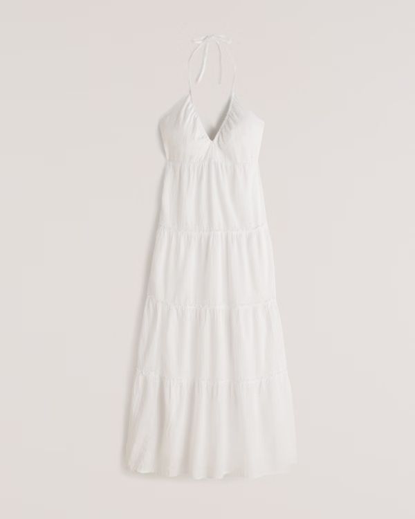 Low-Cut Halter Tiered Maxi Dress | Abercrombie & Fitch (US)