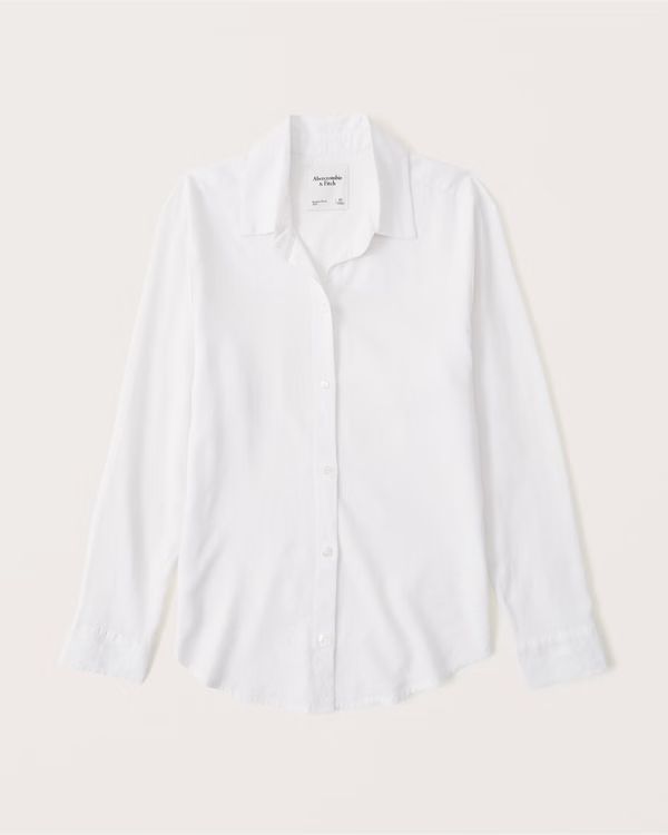 Women's Linen-Blend Relaxed Button-Up Shirt | Women's New Arrivals | Abercrombie.com | Abercrombie & Fitch (US)