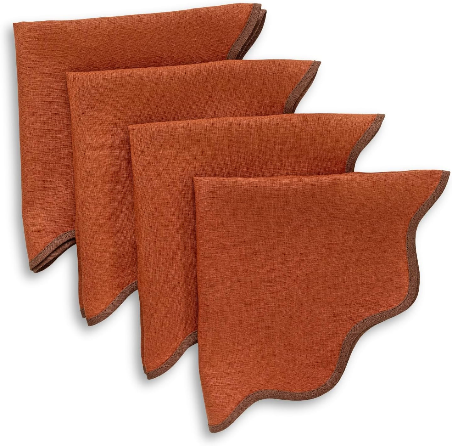 Solino Home 100% Pure Linen Napkins, 20 in Round, Brown Scalloped, Set of 4 | Amazon (US)
