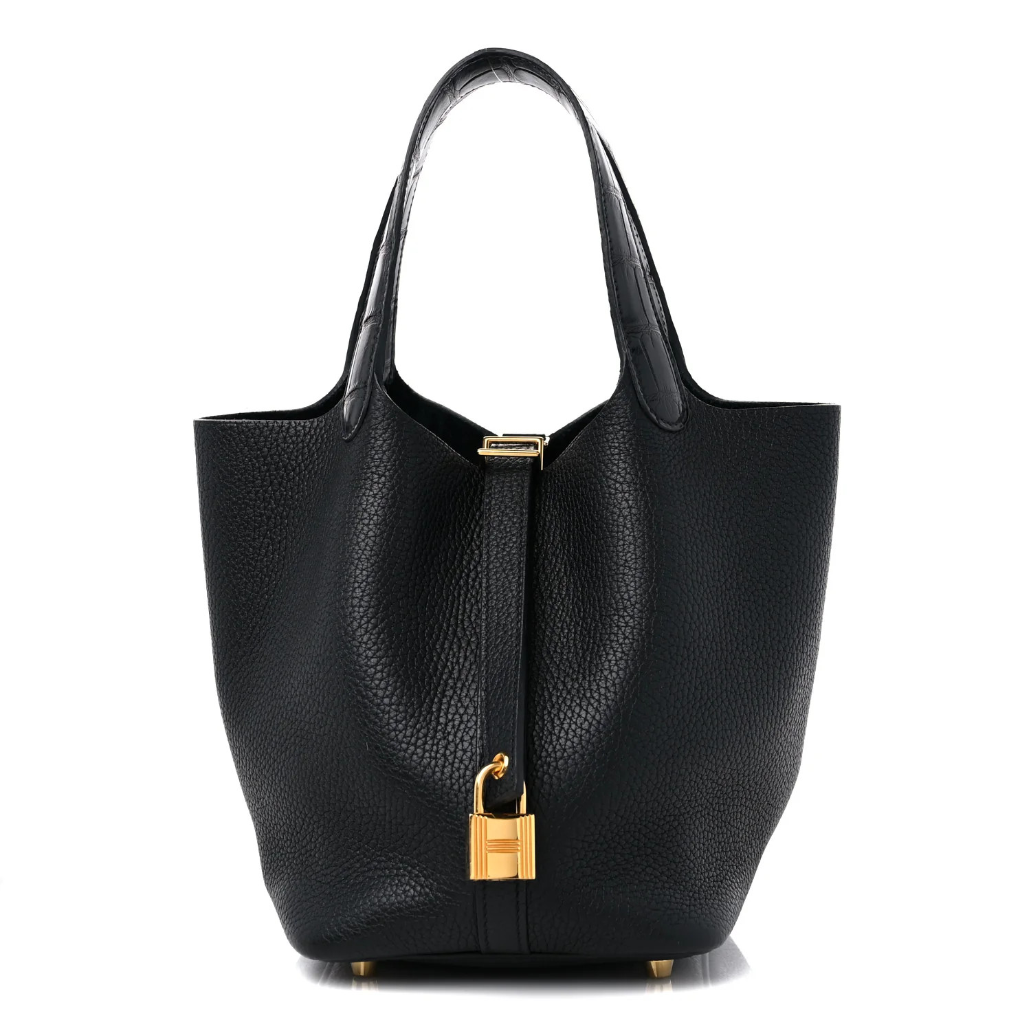 Taurillon Clemence Matte Alligator Picotin Lock Touch 18 PM Black | FASHIONPHILE (US)