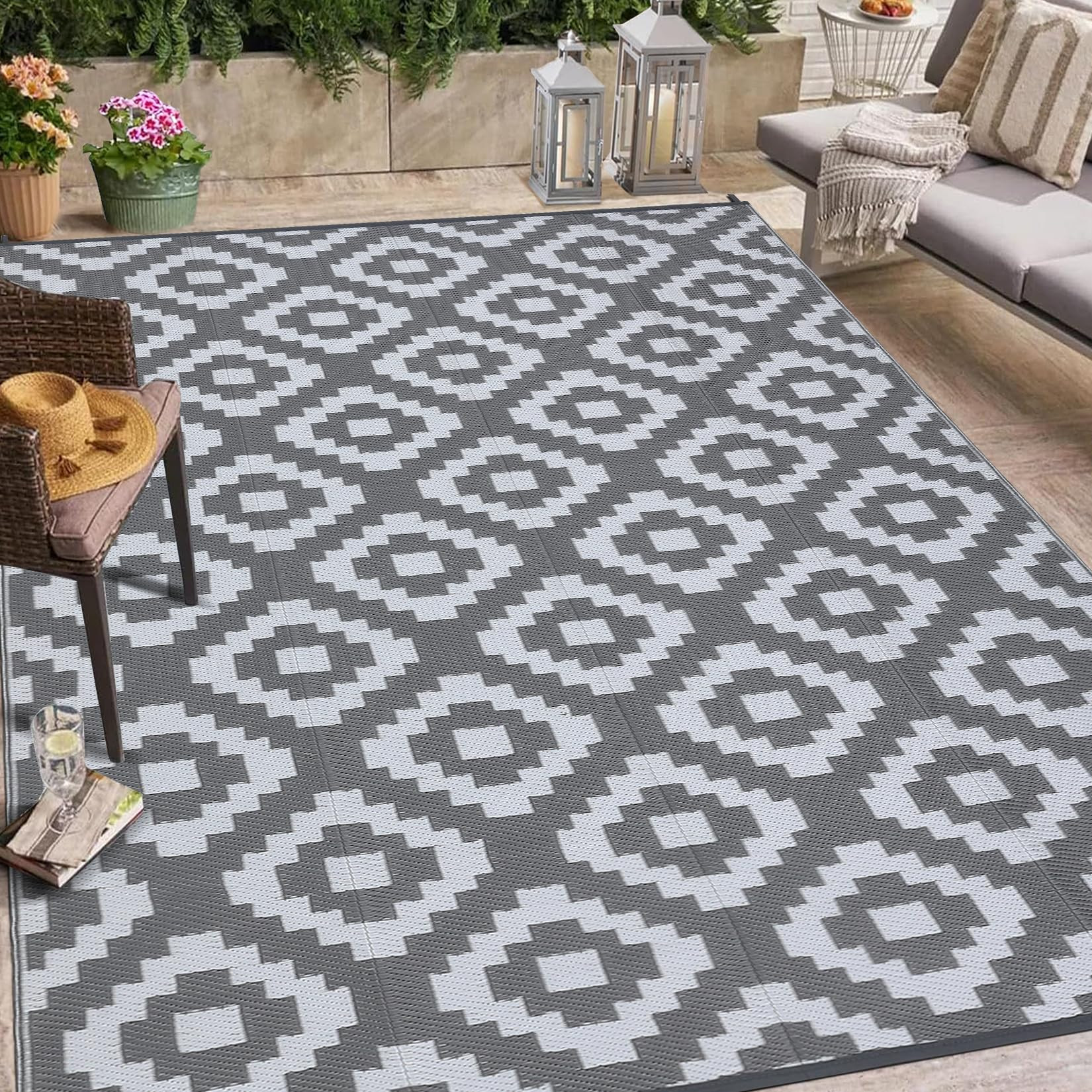 Outdoor Rug for Patio 5x8 Waterproof Mat Plastic Straw Rug Outdoor Reversible Camping Rug Lightwe... | Amazon (US)