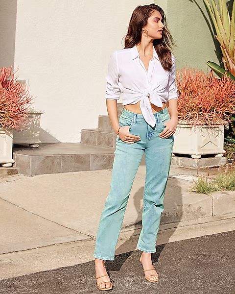 Mid Rise Mint Green Tinted Boyfriend Jeans | Express