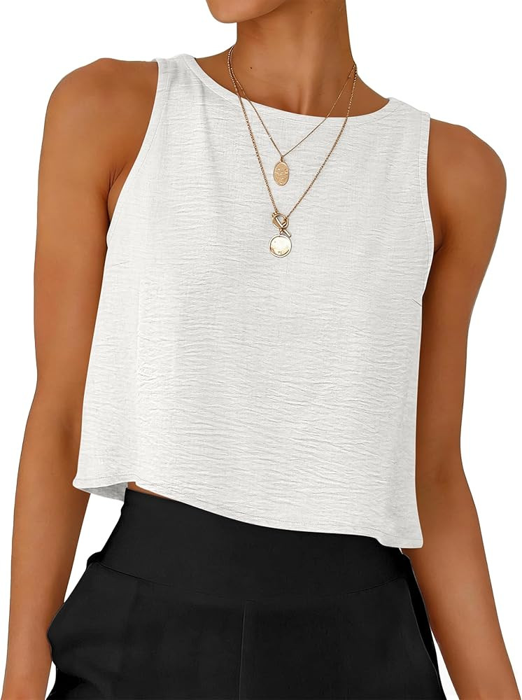 Women Crop Tank Tops High Neck Sleeveless Shirts 2026 Summer Outfits Casual Blouse Beach Vacation... | Amazon (US)