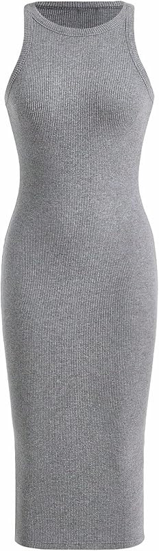Verdusa Women's Basic Ribbed Knit Sleeveless Midi Tank Dress Crewneck Knit Bodycon Dress | Amazon (US)