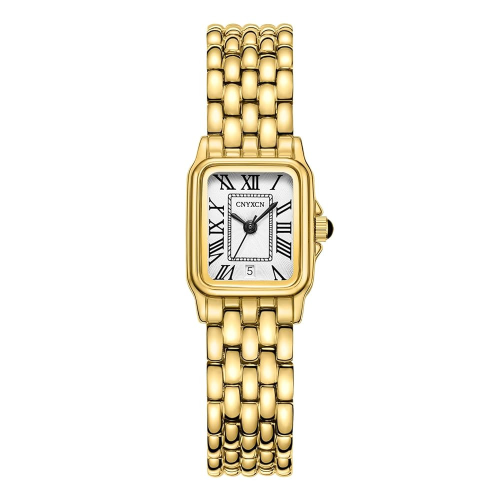 Gold Watches for Women with Rectangular Case,Roman Dial,Vintage Bracelet,Water Resistant | Amazon (US)