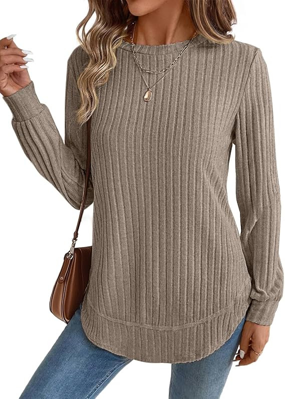 JUSTFASHIONNOW Womens Long Sleeve Tunic Tops Crew Neck Lightweight Sweaters | Shirts for Leggings... | Amazon (US)