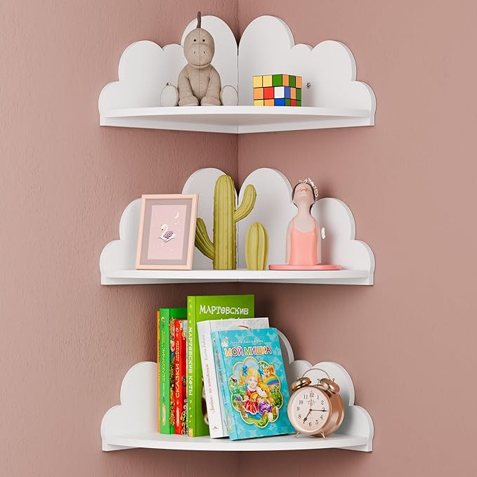 Cloud Floating Corner Shelves - Set of 3 Cloud Corner Wall Shelves for Kid’s Room, White Corner... | Amazon (US)