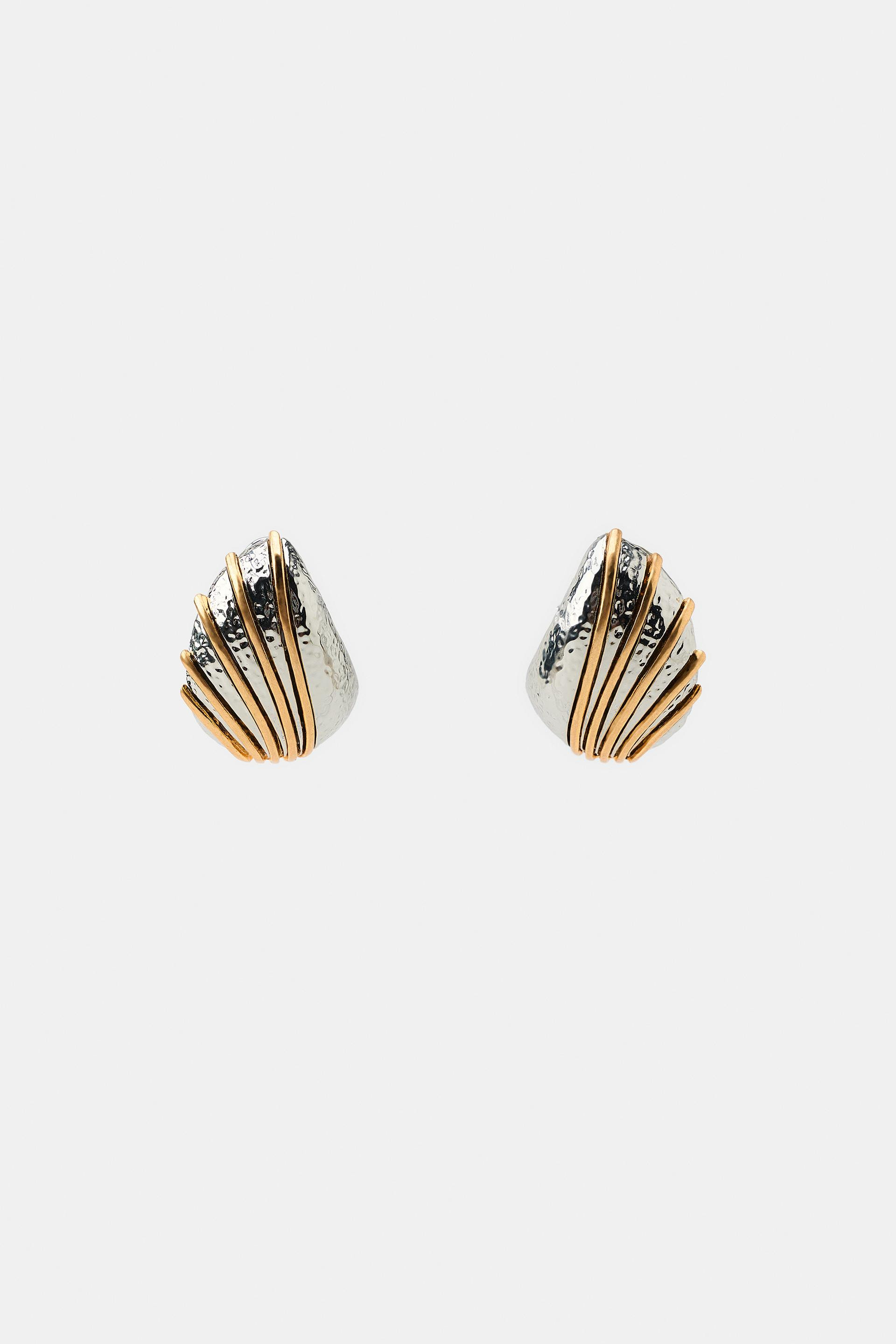 Zara - Striped Combination Earrings - Gold / Silver - M - Woman | Zara US