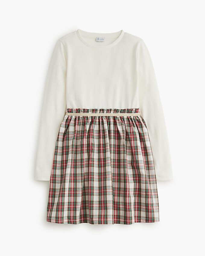 Girls' tartan mixed-media dress | J.Crew Factory