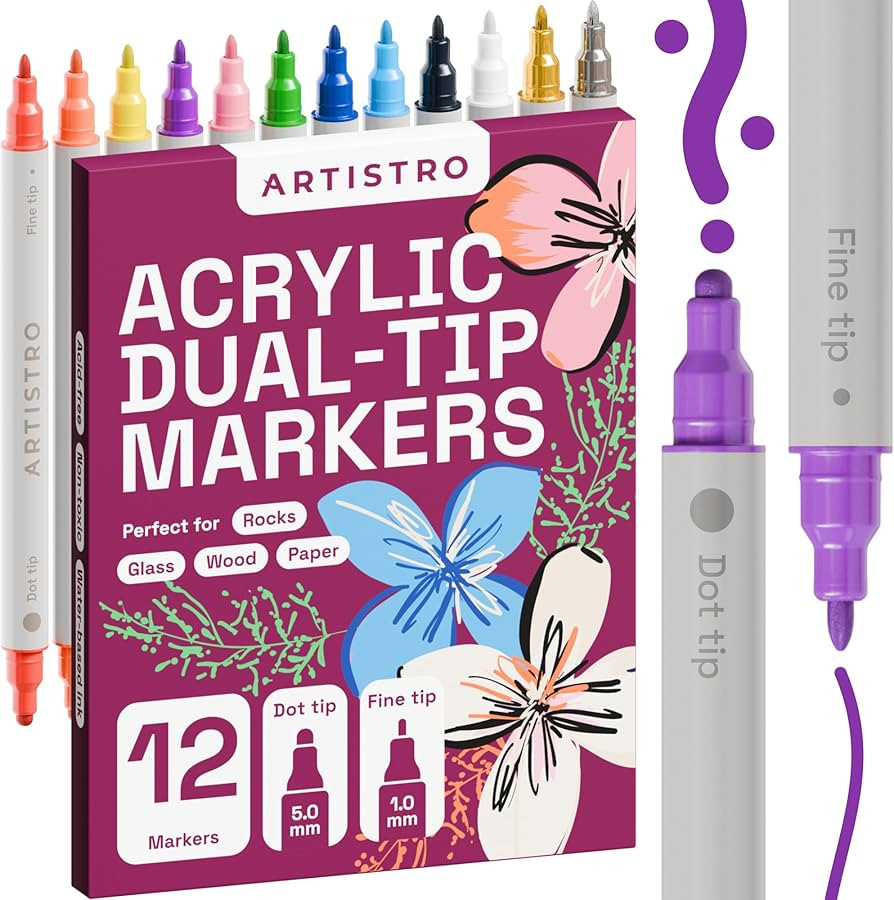 ARTISTRO 12 Dual Tip Acrylic Paint Markers, Acrylic Paint Pens, Fabric Markers for Textile, Rock,... | Amazon (US)