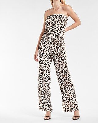 Leopard Print Strapless Belted Jumpsuit | Express