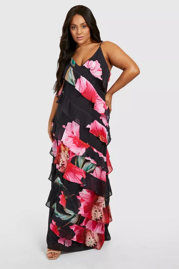 Plus Ruffle Print Strap Maxi Dress | boohoo (US & Canada)