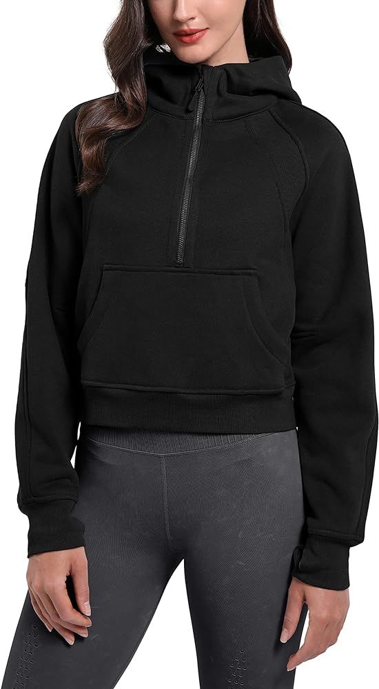ODODOS Women's Hoodies Full / Half Zip Fleece Crop Pullover Long Sleeve Sweatshirts Cropped Tops wit | Amazon (US)