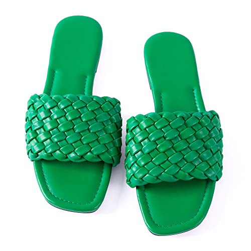 Mtzyoa Braided Flat Sandals For Women Leather Green Casual Dressy Fashion Summer Comfortable Evening Party Wedding Sandals Size 8 | Amazon (US)
