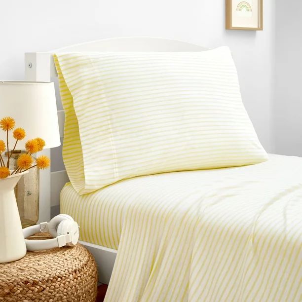 Gap Home Kids Mini Stripe T-Shirt Soft Jersey Organic Cotton Blend Sheet Set, Full, Yellow, 4-Pie... | Walmart (US)