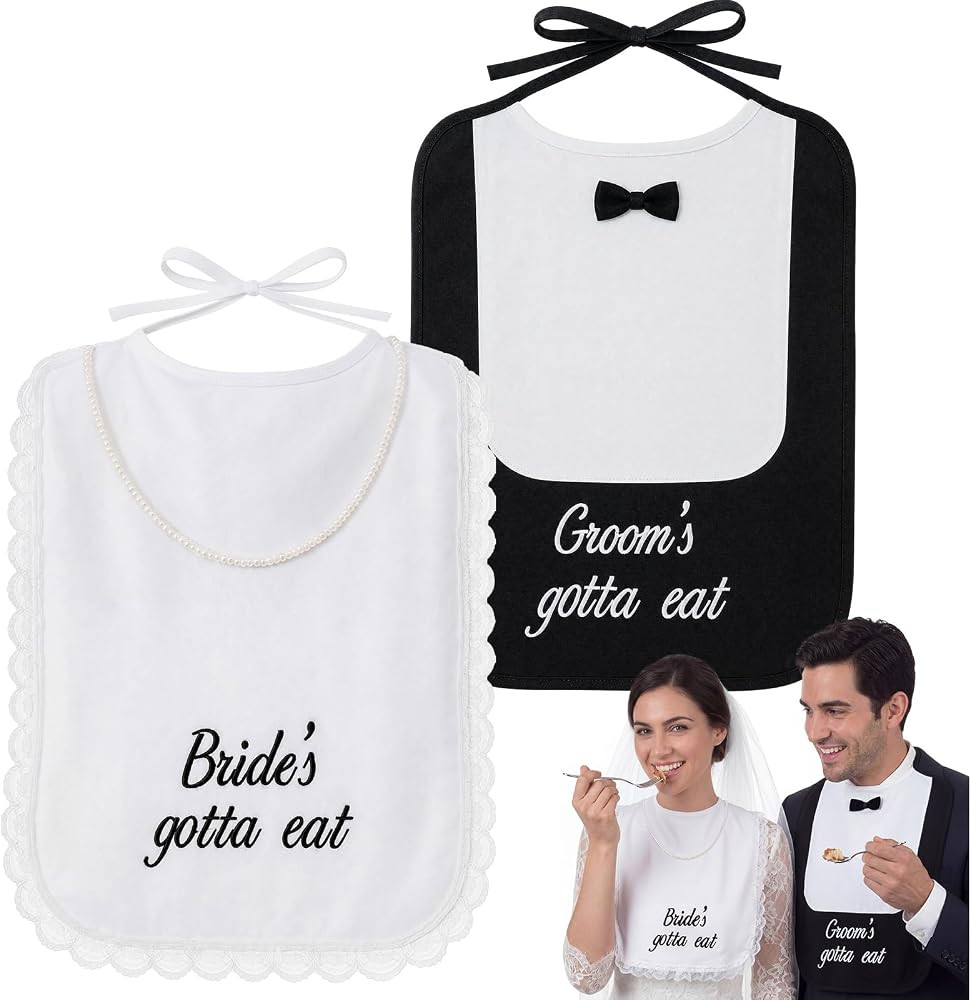 Newcotte Bride Groom Bib Wedding Clothing Protector Brides/Groom's Gotta Eat Bib Washable for Bri... | Amazon (US)