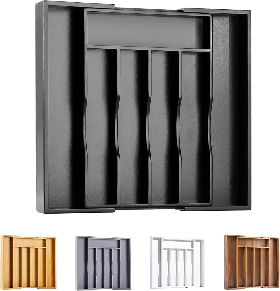 Bellsal Black Silverware Organizer Kitchen Drawer Organizer Expandable Bamboo Utensil Holder Cutl... | Amazon (US)