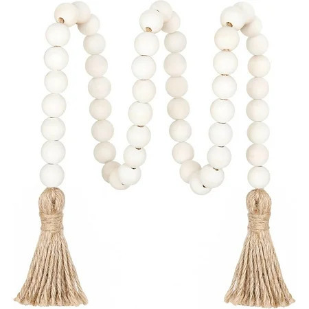 39inch Wood Bead Garland Farmhouse with Tassels, Prayer Beads Garland Boho Wall Hanging Home Decor | Walmart (US)