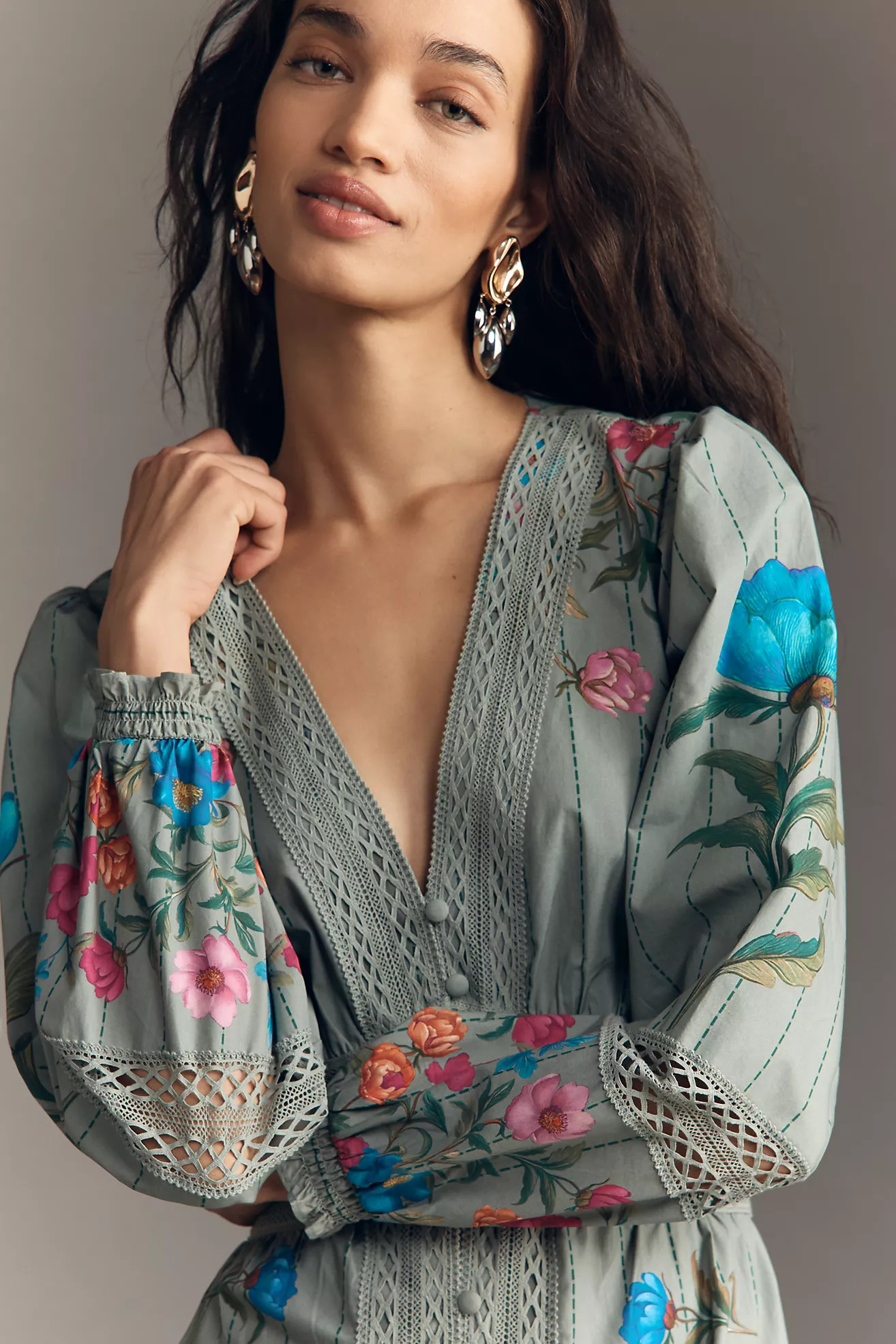 By Anthropologie Floral Button-Front Midi Dress | Anthropologie (US)