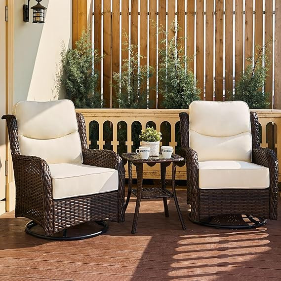 Luxury Outdoor Swivel Rocker Patio Chairs of 2 with 6 Inch Thick Cushions and Side Table, Swivel ... | Amazon (US)