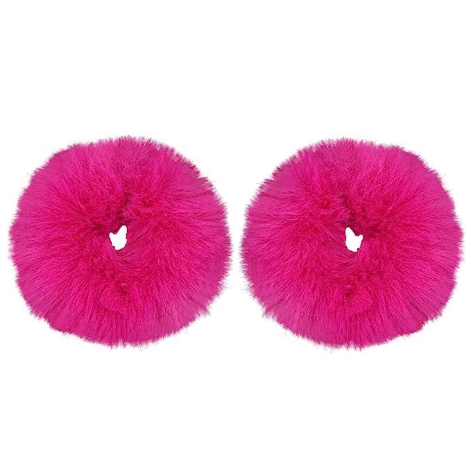 2pcs Pack Furry Faux Rabbit Fur Hair Scrunchies Artificial Fur Hair Bobbles Elastic Hair Band Rop... | Amazon (US)