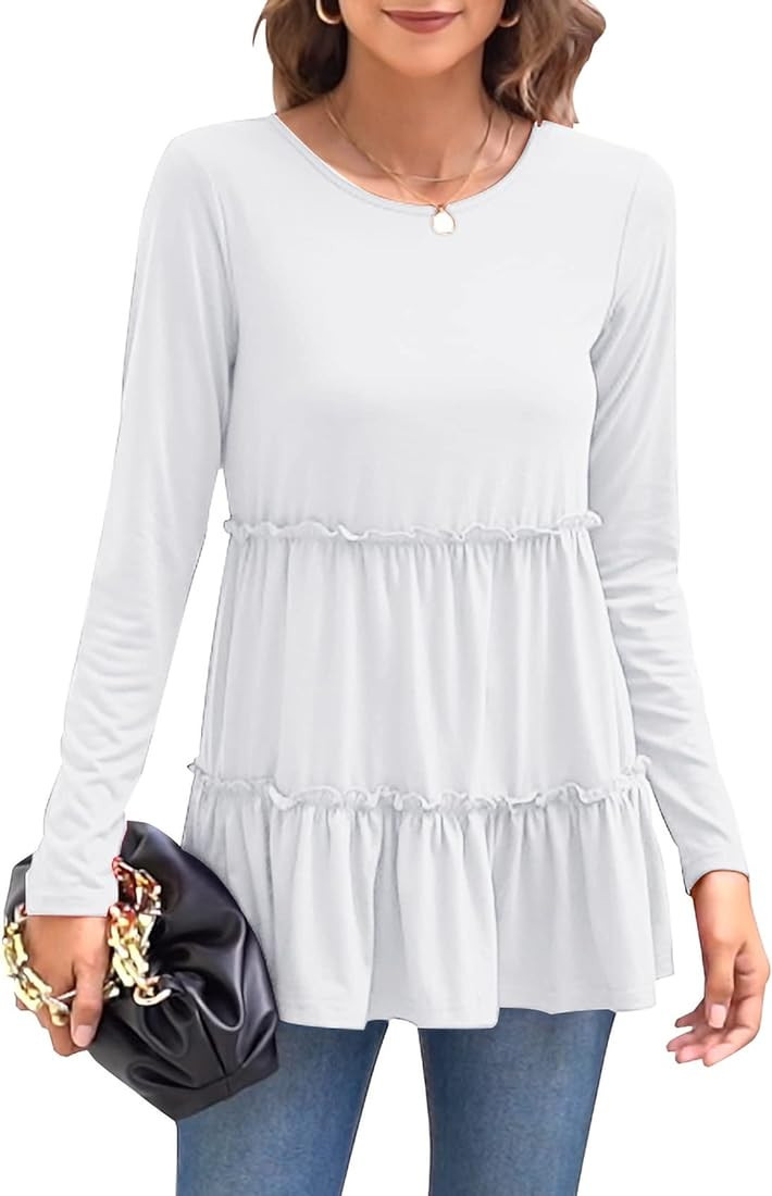 Sweetnight Womens Babydoll Tops Long Sleeve Ruffle Tunic Shirts for Leggings | Amazon (US)