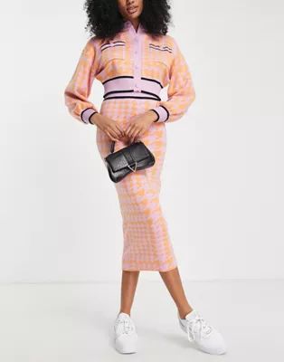 River Island houndstooth check knit midi skirt in orange - part of a set | ASOS (Global)