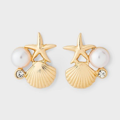 Starfish Shell Cluster Button Earring - A New Day™ Gold | Target