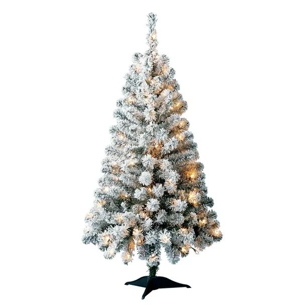 Holiday Time Pre-Lit Greenfield Pine Flocked Artificial Christmas Tree, 4', Mini Clear Lights | Walmart (US)