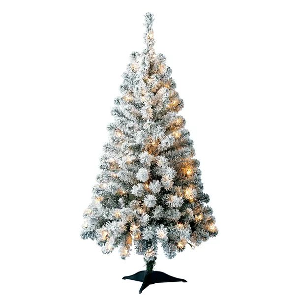 Holiday Time Pre-Lit Greenfield Pine Flocked Artificial Christmas Tree, 4', Mini Clear Lights - W... | Walmart (US)
