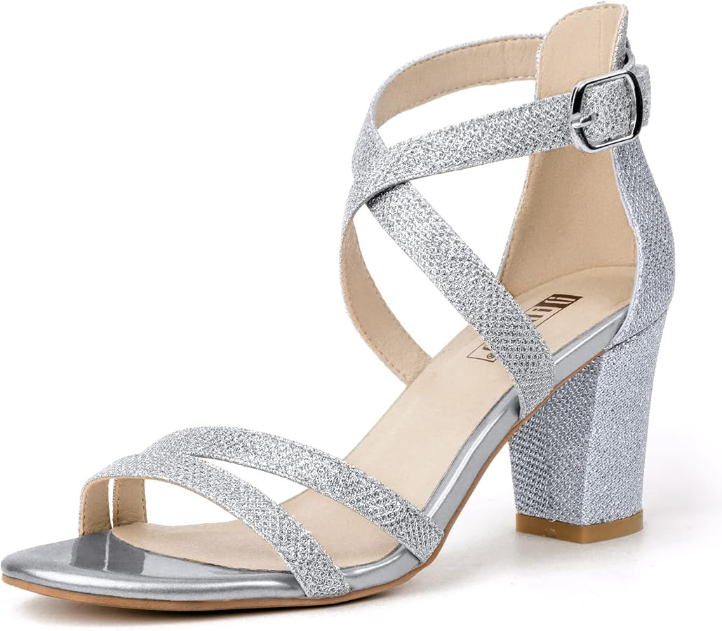 IDIFU Women's IN3 Gita Block Heel Open Toe Strappy Sandals Dress Shoes for Wedding Evening Prom | Amazon (US)