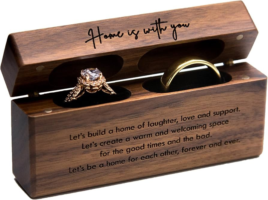 MUUJEE Double Ring Box - Engraved Slim Wooden Ring Case Box for Wedding Ceremony Engagement Propo... | Amazon (US)