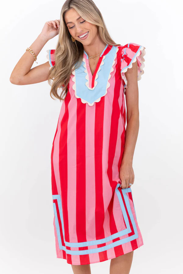 THML: Love This Look Pink Striped Midi Dress | The Mint Julep Boutique
