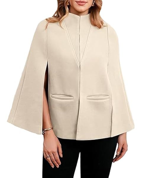 Cicy Bell Womens Cape Pea Coat Work Casual Split Long Sleeve Coat Stand Collar Open Front Fall ja... | Amazon (US)
