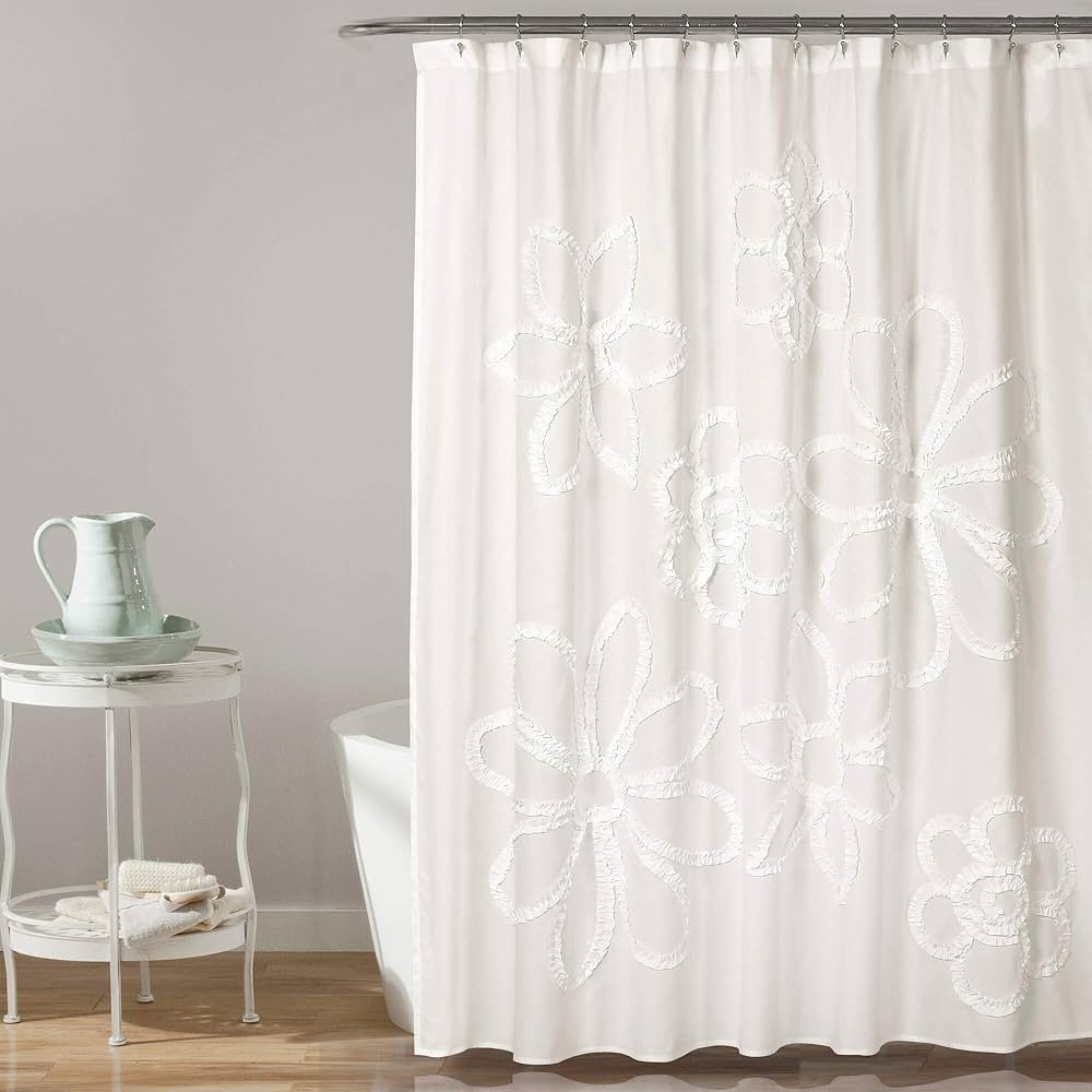 Lush Decor White Ruffle Flower Polyester Shower Curtain, 72" x 72" | Amazon (US)