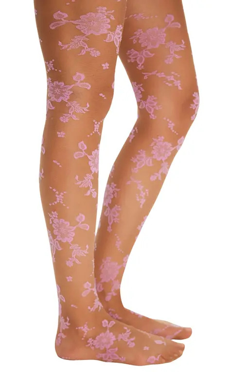 Free People Flocked Floral Tights in Pink Combo at Nordstrom, Size Small | Nordstrom