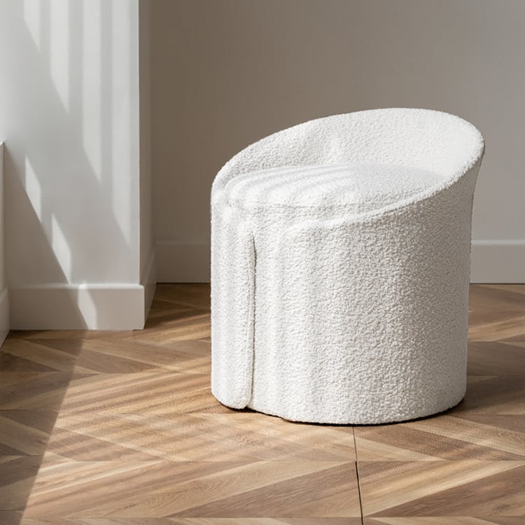 Modern White Round Lamb Wool Vanity Stool with Backrest | Homary