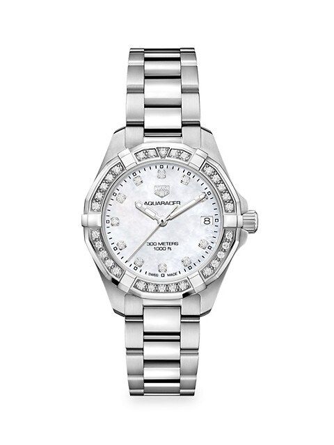 Aquaracer 32MM Stainless Steel, Diamond & Mother-of-Pearl Quartz Bracelet Watch | Saks Fifth Avenue